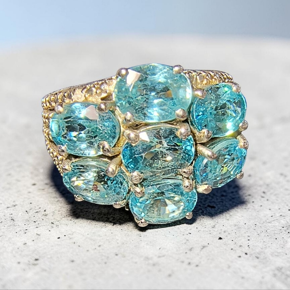 Chuck Clemency STS Blue Topaz And Sterling Silver Cluster Wide Band Ring